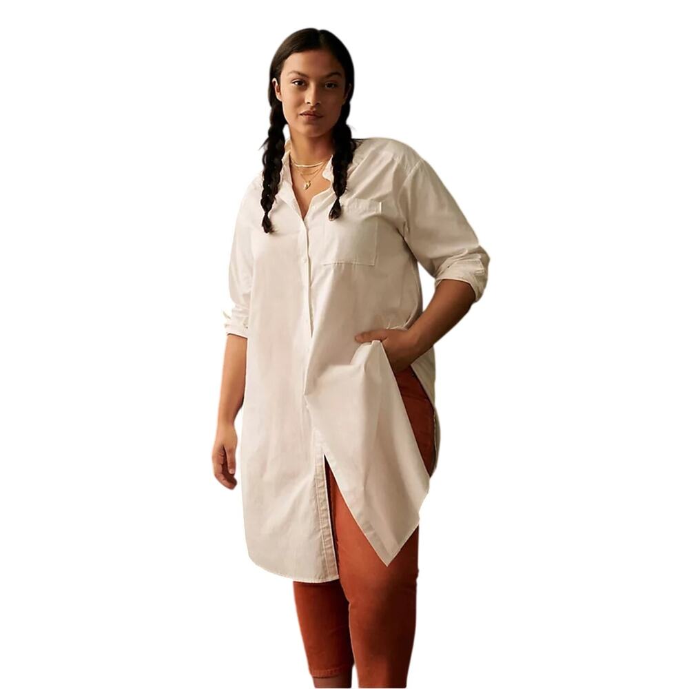 Anthropologie Maeve White Textured Button-Up Tunic